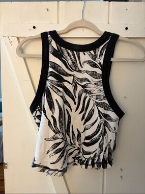 Free People Black & White Leaf-Print Cropped Tank